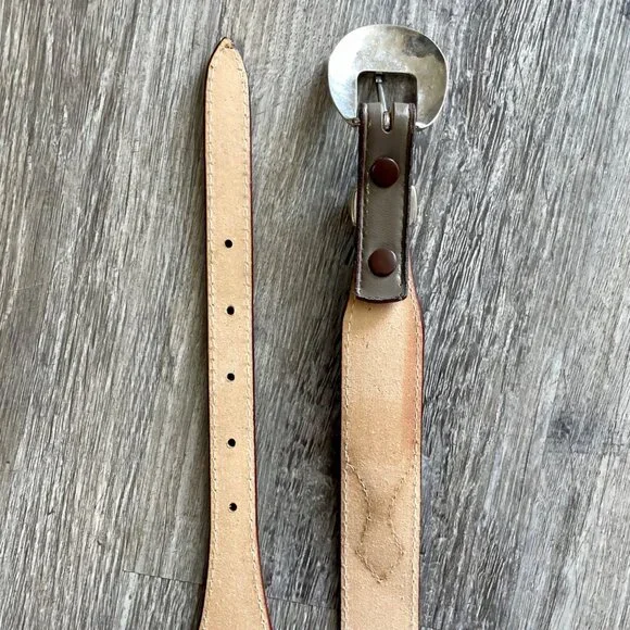 Vintage Textan Grey Leather Western Belt Silver Detailed Metal Buckle - Picture 15 of 16